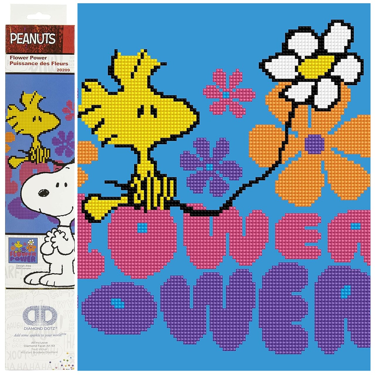 Diamond Dotz Flower Power (Peanuts) Snoopy Diamond Painting Kits for Adults - Diamond Art Kits a Relaxing Creative Craft Kit with Dotz Gems 14x 12.5